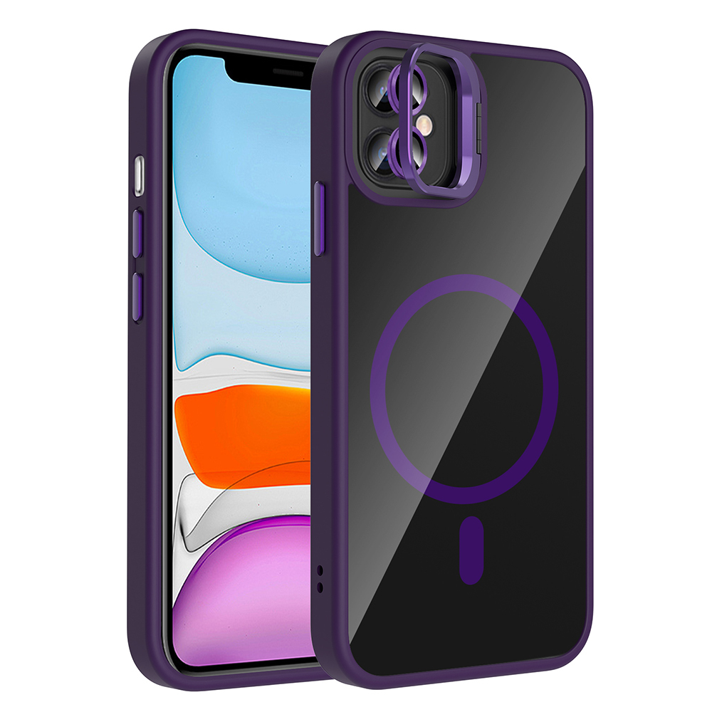 Apple iPhone 11 Kılıf Standlı ve Kamera Lens Hediyeli M-Safe Şarj Özellikli Etro Kapak