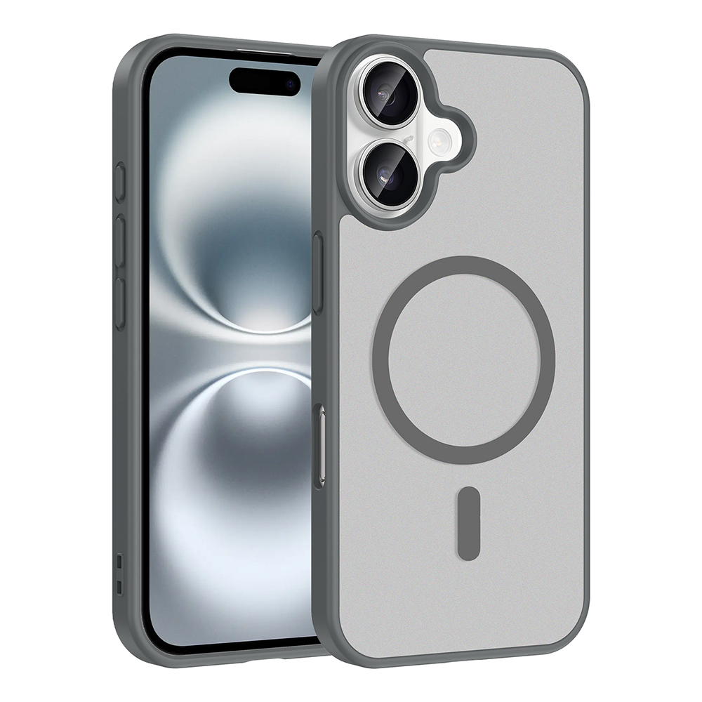Apple iPhone 16 Kılıf M-safe Şarj Özellikli  Babet Kapak - Gri