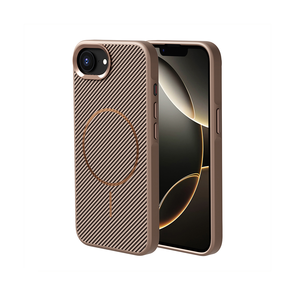 Apple iPhone 17E Kılıf M-safe Şarj Özellikli Karbon Fiber Görünümlü Troy Kapak