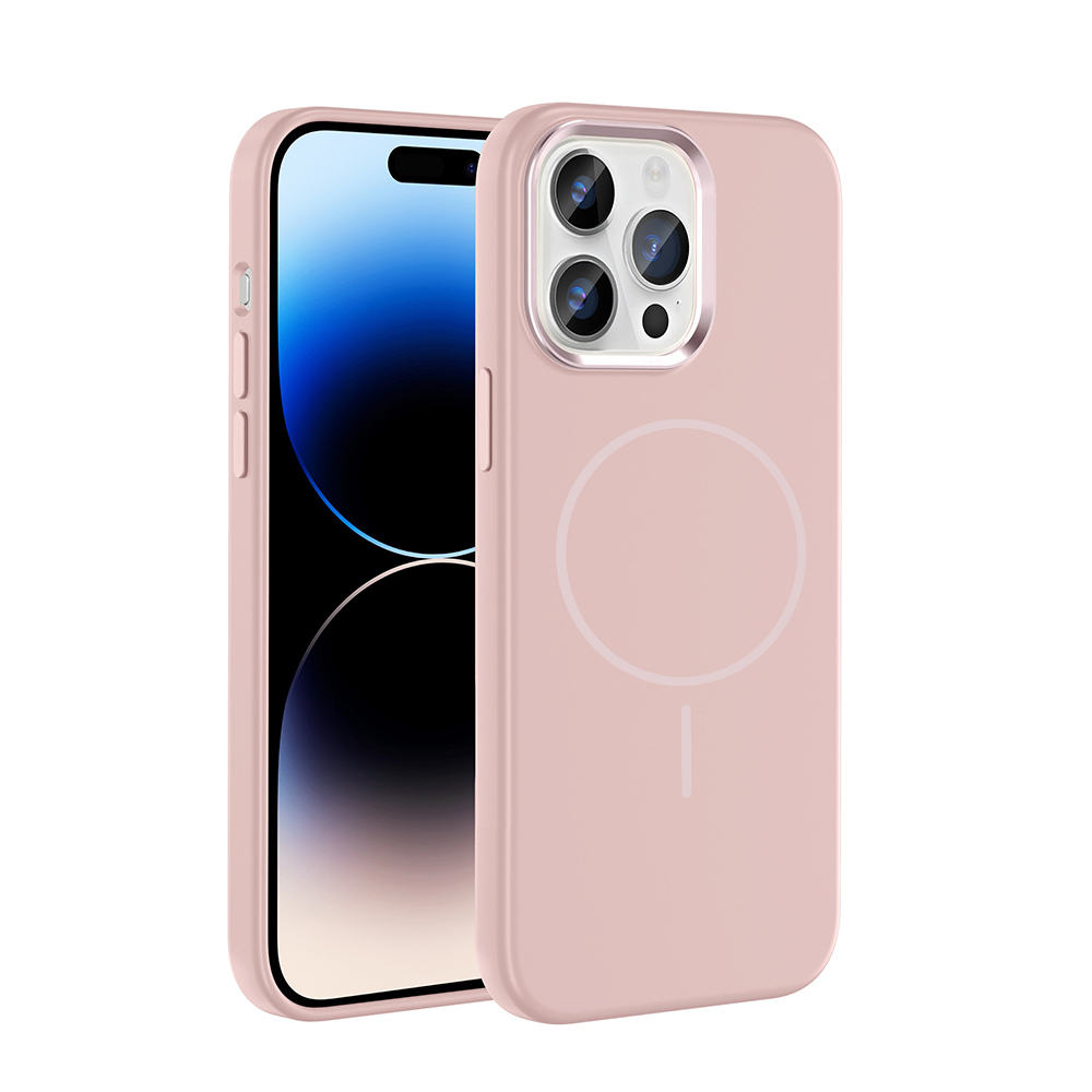 Apple iPhone 14 Pro Max Kılıf M-Safe Şarj Özellikli Metal Kamera Çerçeveli Edi Silikon Kapak - Rose Gold