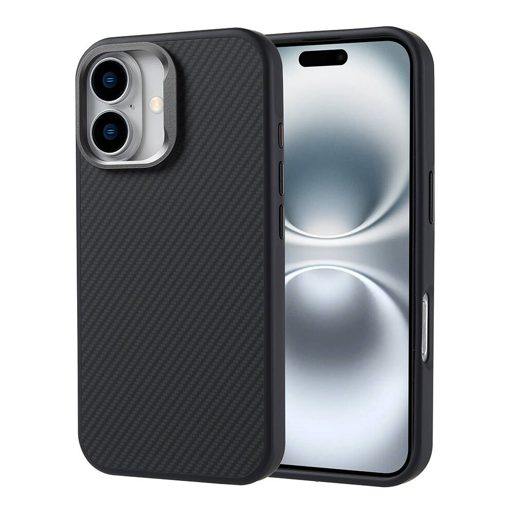 Apple iPhone 16 Plus Kılıf M-safe Şarj Özellikli Karbon Fiber Görünümlü Troy Kapak