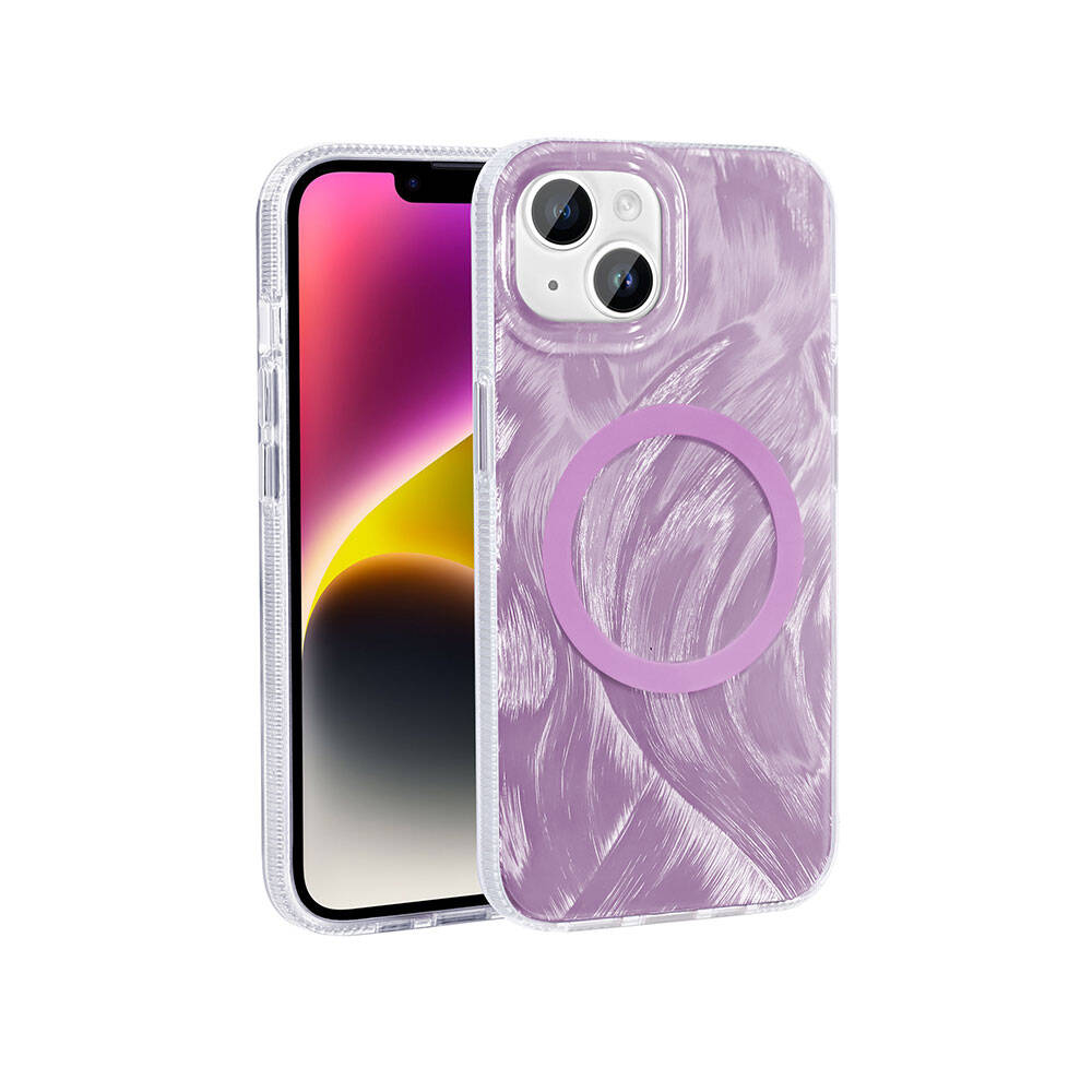 Apple iPhone 13 Kılıf M-safe Şarj Özellikli Fırça Boya Desenli Palet Kapak