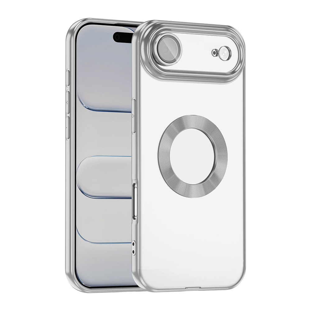 Apple iPhone 17 Air Kılıf Kamera Korumalı Logo Gösteren Omega Kapak - Gümüş